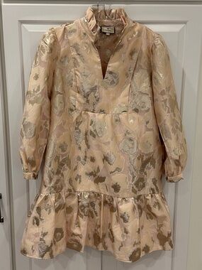 Tuckernuck Cream & Gold Champagne Fil Coupé Palmerston Mini Dress - Size M